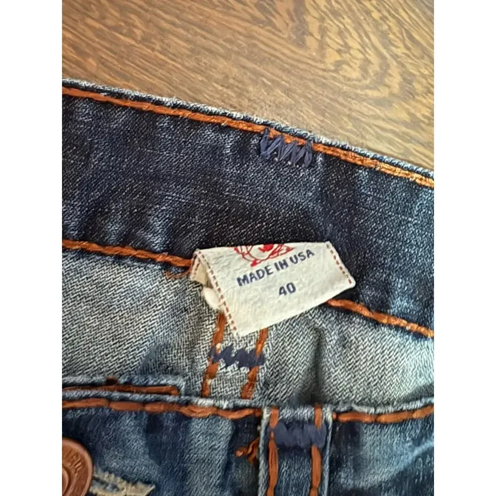 TRUE RELIGION Mens - Ricky Blue Brown Super T Jeans in TXD DK Hideout 40x31